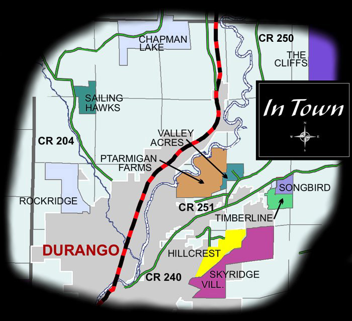 Neighborhoods In town Durango map