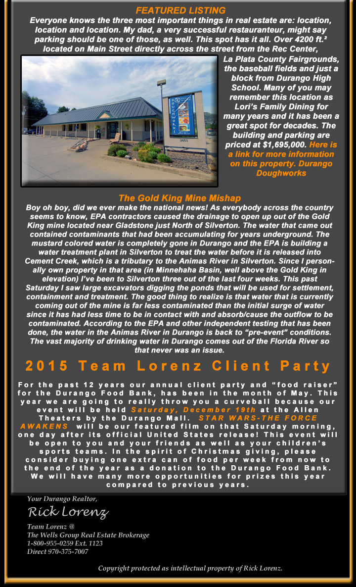 Durango CO Real Estate e-newsletter Oct 2015