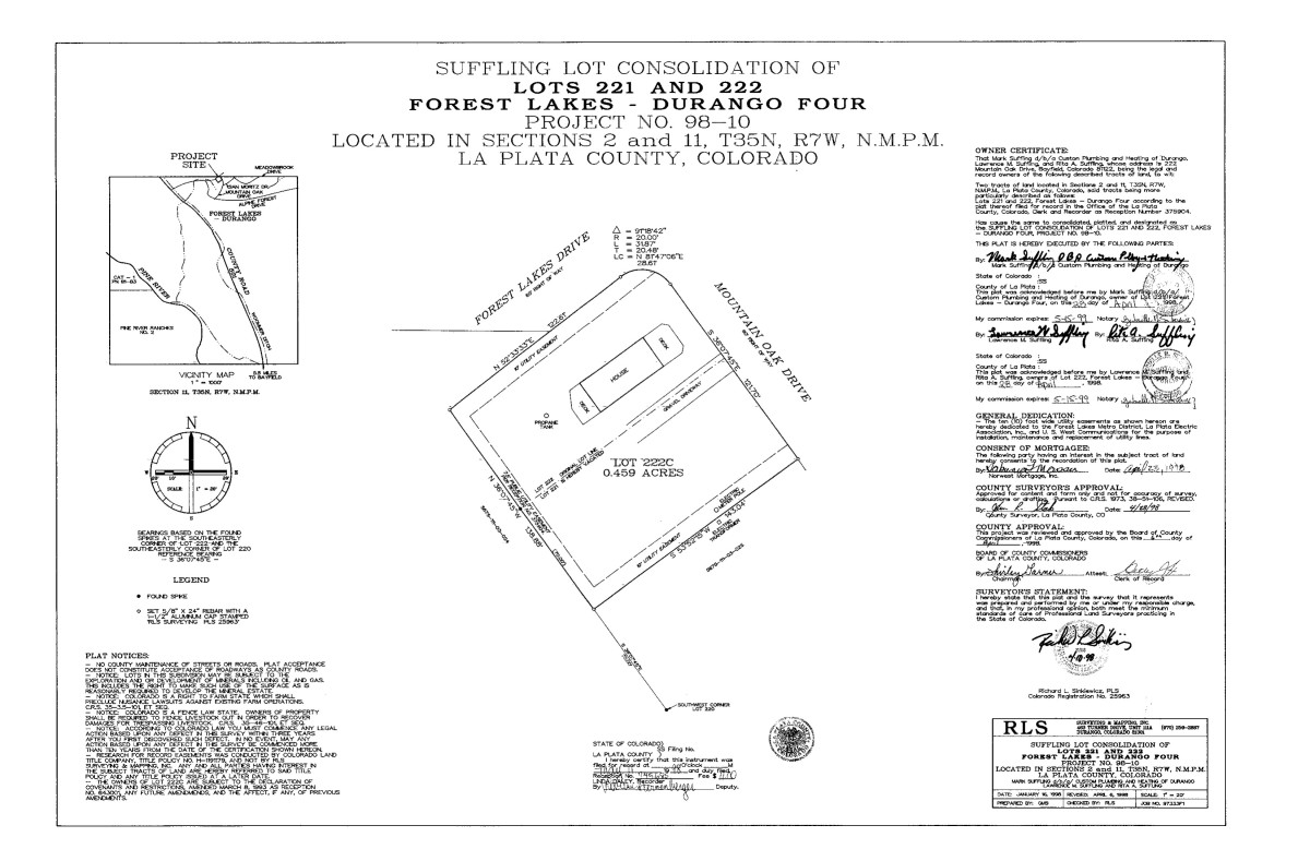 Bayfield CO Real Estate ~ 125 Mountain Oak Drive Plat Map